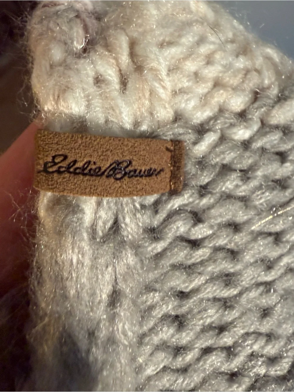 Eddie Bauer Chunky Knit Pom Extra Long Scarf 76” - Cream & Dusty Rose w mittens!